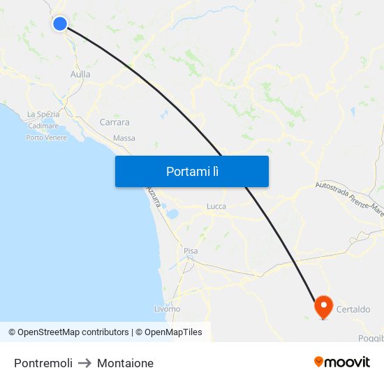 Pontremoli to Montaione map