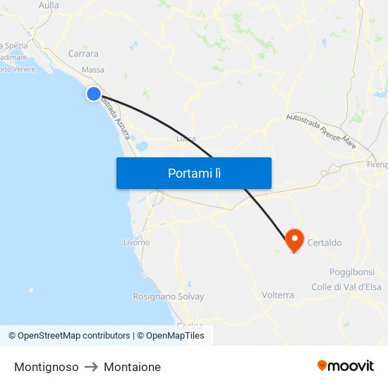 Montignoso to Montaione map