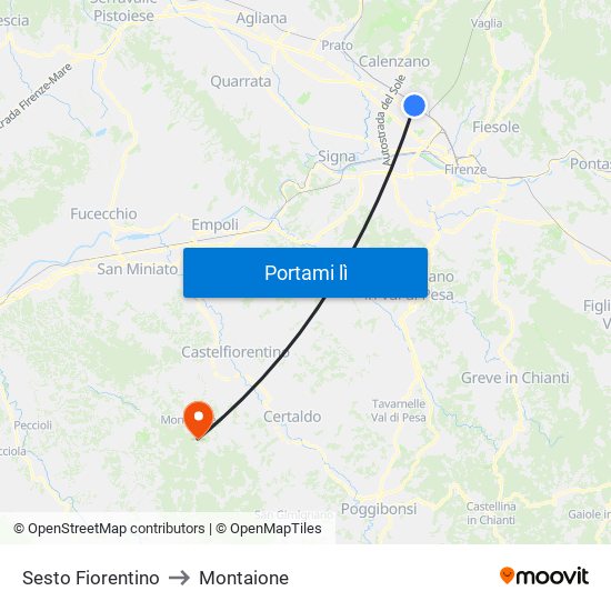 Sesto Fiorentino to Montaione map