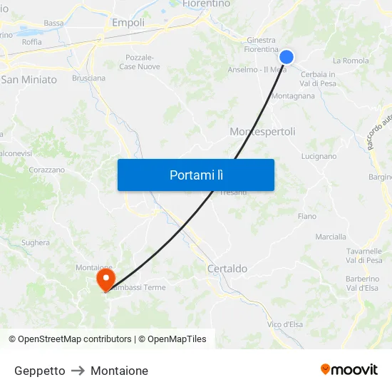 Geppetto to Montaione map