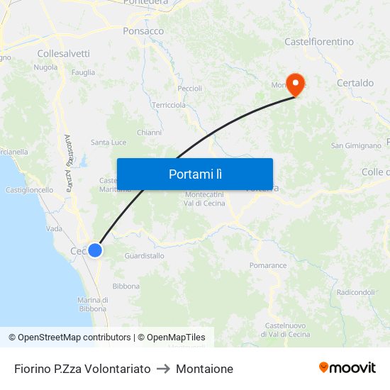 Fiorino P.Zza Volontariato to Montaione map