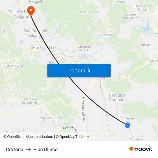 Cortona to Pian Di Sco map