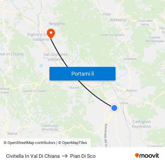 Civitella In Val Di Chiana to Pian Di Sco map