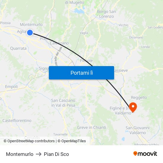 Montemurlo to Pian Di Sco map