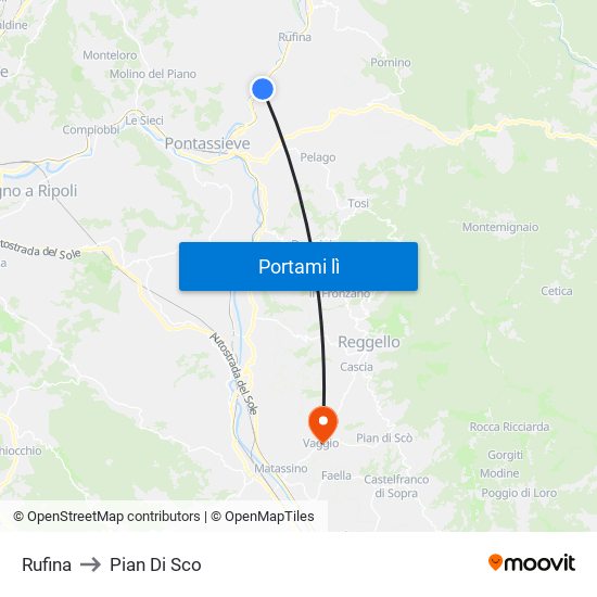 Rufina to Pian Di Sco map