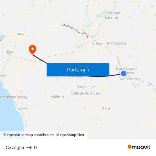 Cavriglia to 0 map