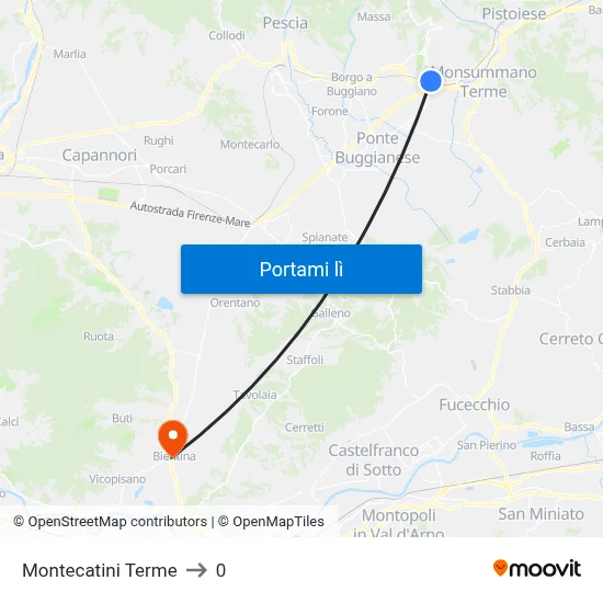 Montecatini Terme to 0 map