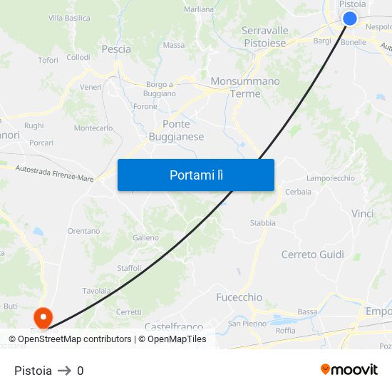 Pistoia to 0 map