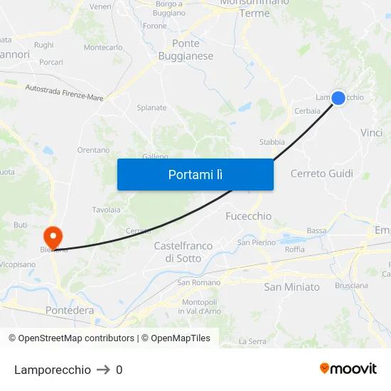 Lamporecchio to 0 map