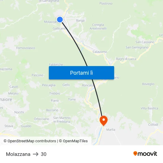 Molazzana to 30 map