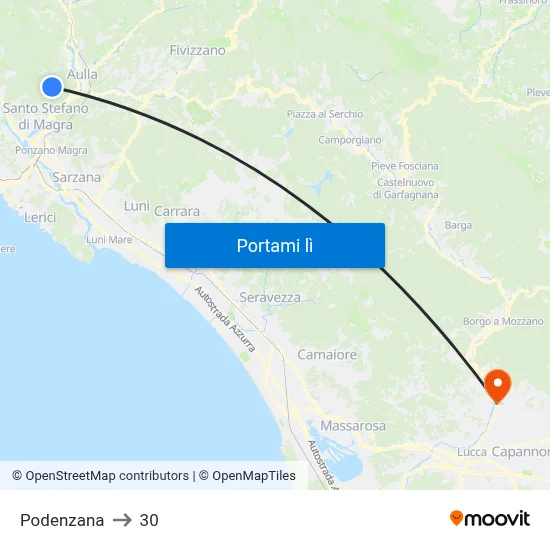 Podenzana to 30 map