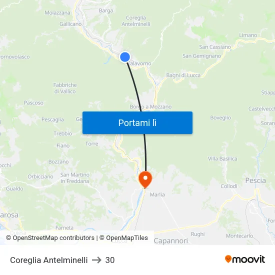 Coreglia Antelminelli to 30 map