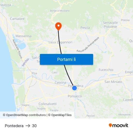 Pontedera to 30 map