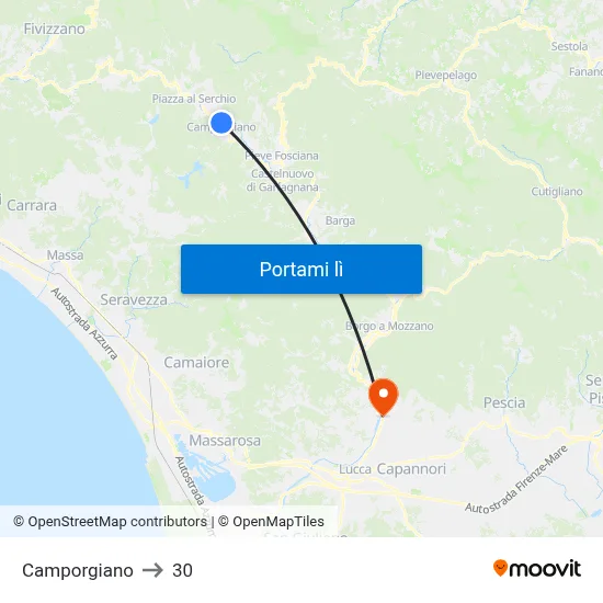 Camporgiano to 30 map