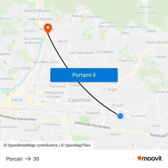 Porcari to 30 map