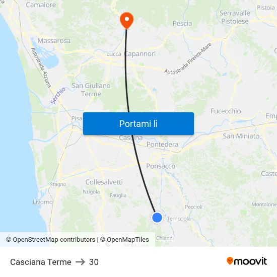 Casciana Terme to 30 map