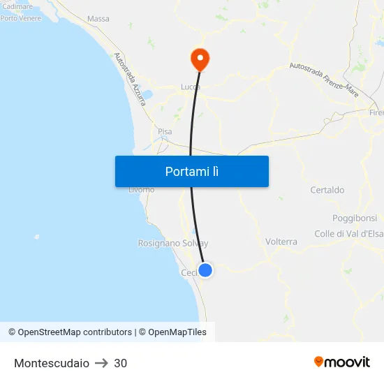 Montescudaio to 30 map