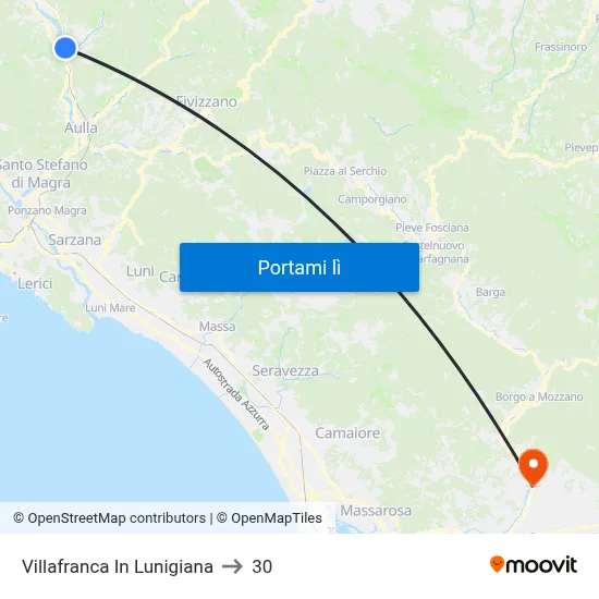 Villafranca In Lunigiana to 30 map