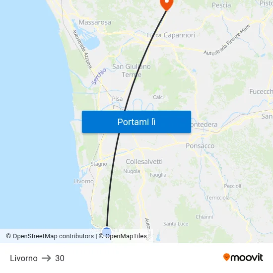 Livorno to 30 map