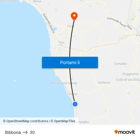 Bibbona to 30 map