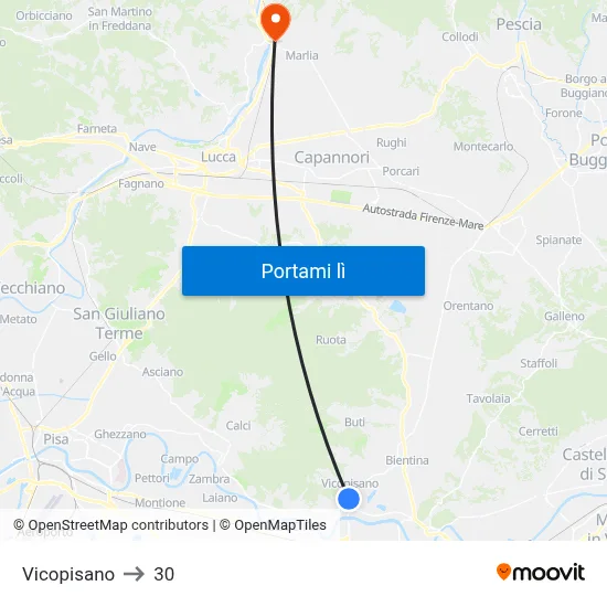 Vicopisano to 30 map