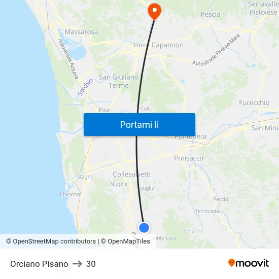 Orciano Pisano to 30 map