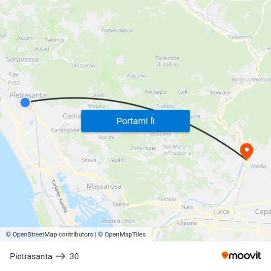 Pietrasanta to 30 map