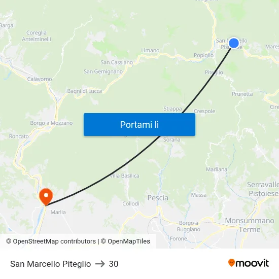 San Marcello Piteglio to 30 map