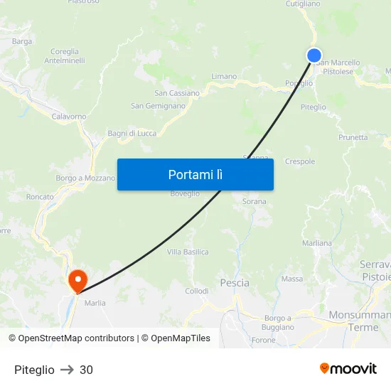 Piteglio to 30 map