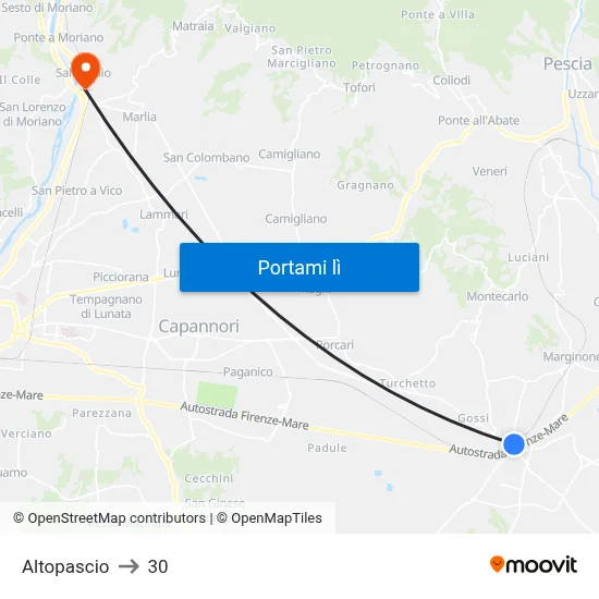 Altopascio to 30 map