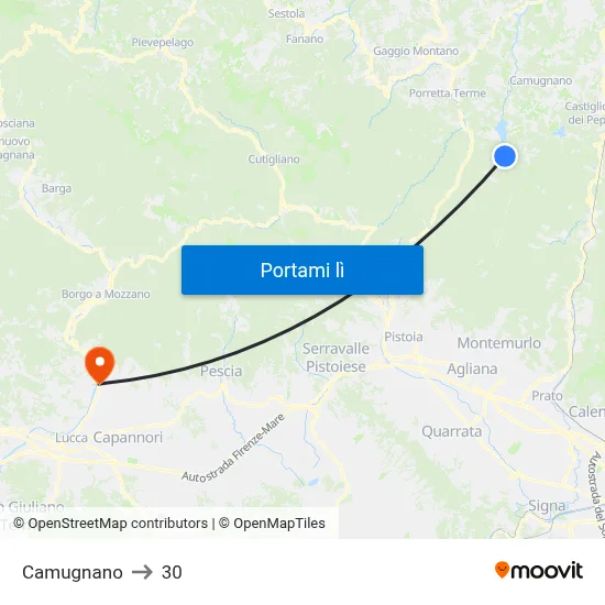 Camugnano to 30 map