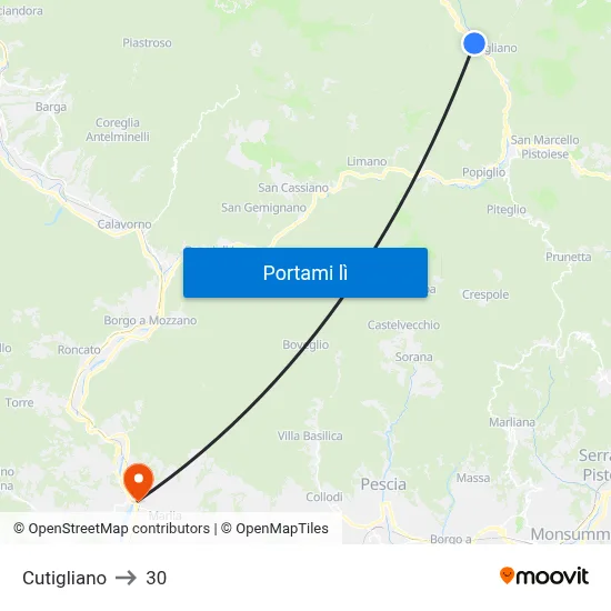 Cutigliano to 30 map