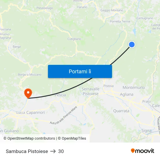 Sambuca Pistoiese to 30 map