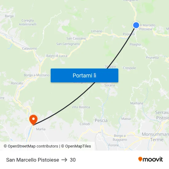 San Marcello Pistoiese to 30 map