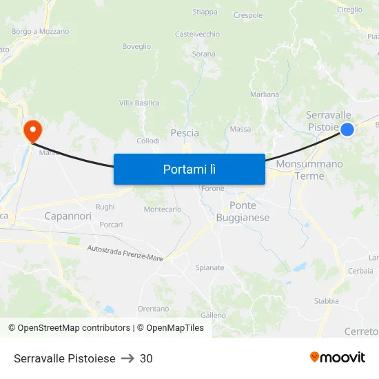 Serravalle Pistoiese to 30 map