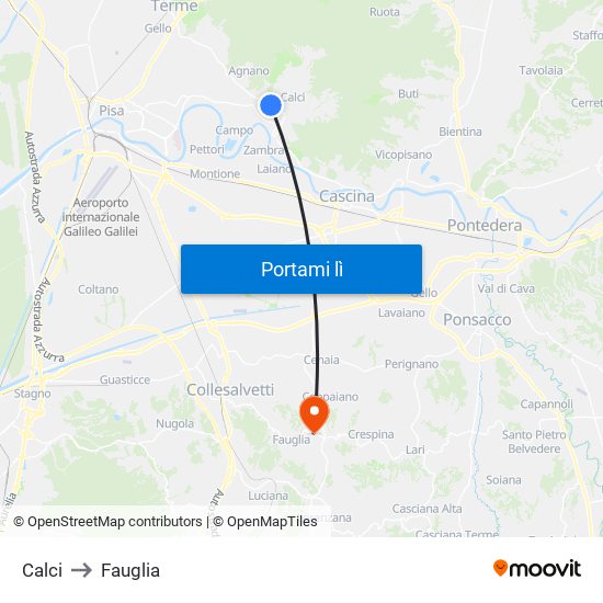 Calci to Fauglia map