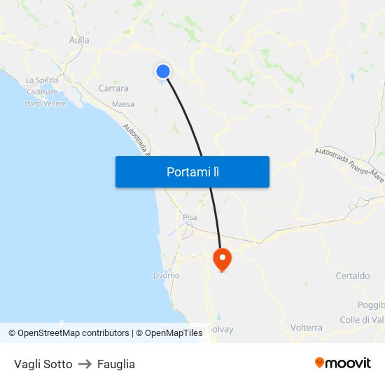Vagli Sotto to Fauglia map