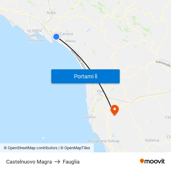 Castelnuovo Magra to Fauglia map