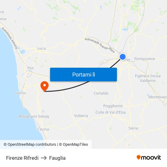 Firenze Rifredi to Fauglia map