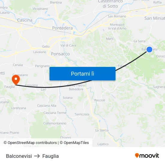 Balconevisi to Fauglia map