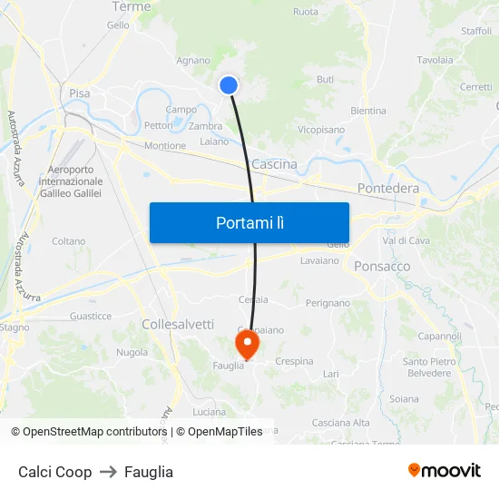 Calci Coop to Fauglia map