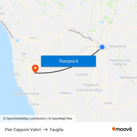 Pier Capponi Valori to Fauglia map