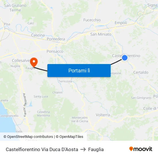Castelfiorentino Via Duca D'Aosta to Fauglia map