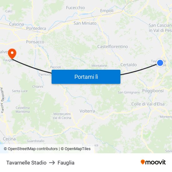 Tavarnelle Stadio to Fauglia map