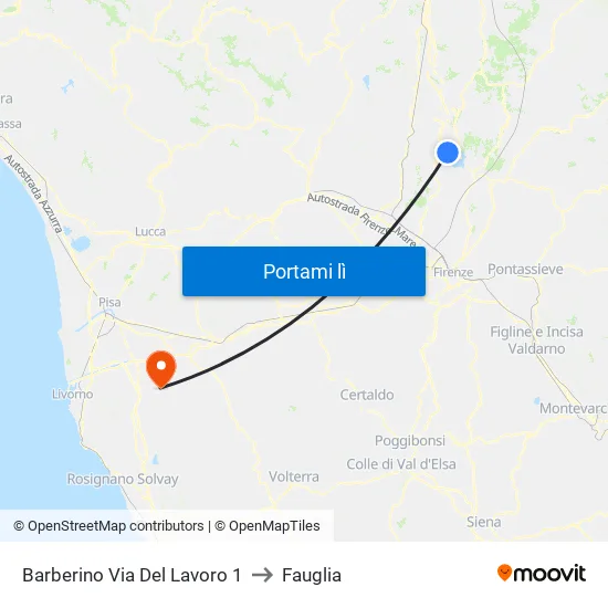 Barberino Via Del Lavoro 1 to Fauglia map