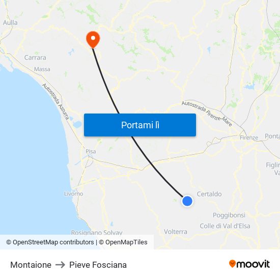 Montaione to Pieve Fosciana map