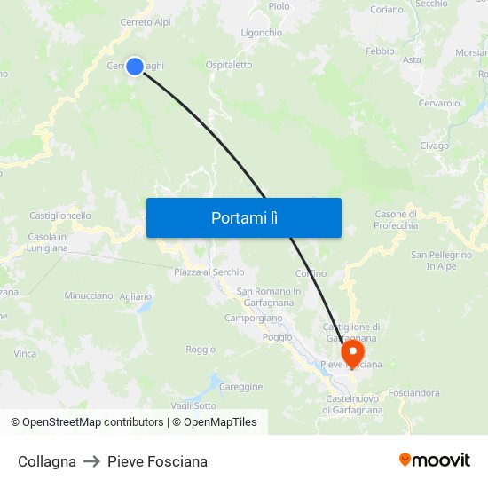 Collagna to Pieve Fosciana map