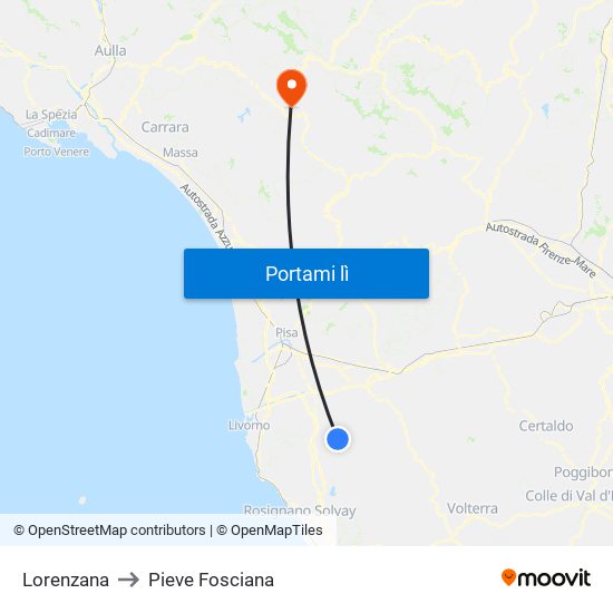 Lorenzana to Pieve Fosciana map