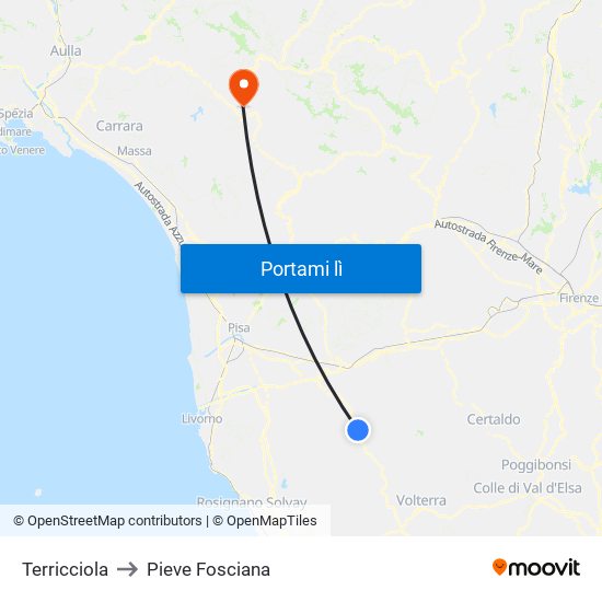 Terricciola to Pieve Fosciana map