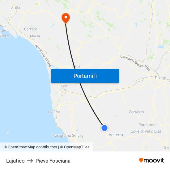 Lajatico to Pieve Fosciana map